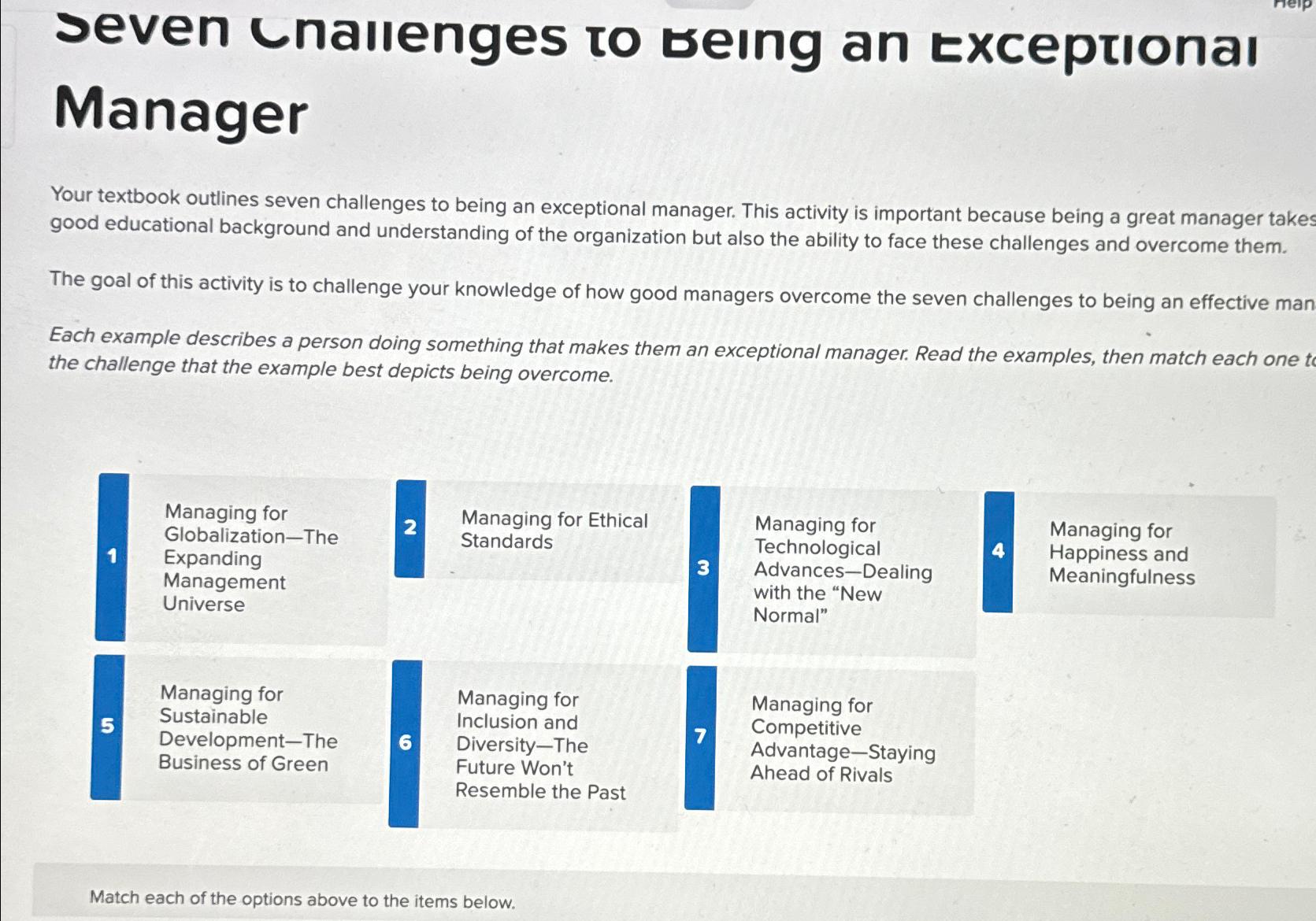 Solved Seven Cnallenges to being an Exceptional ManagerYour | Chegg.com