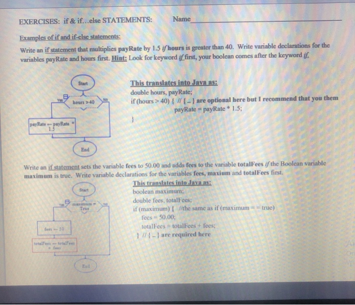 Solved EXERCISES: if & if...else STATEMENTS: Name Examples | Chegg.com