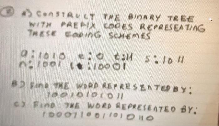 Solved #5 CONSTRUCT THE BINARY TREE w** PAEX CODES REPRESEA | Chegg.com