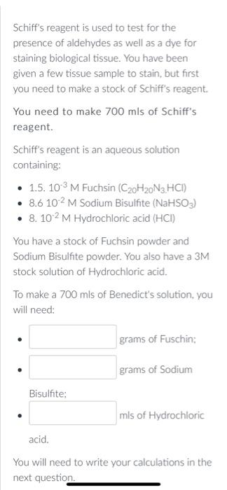 Schiff's reagent is used to test for the presence of | Chegg.com