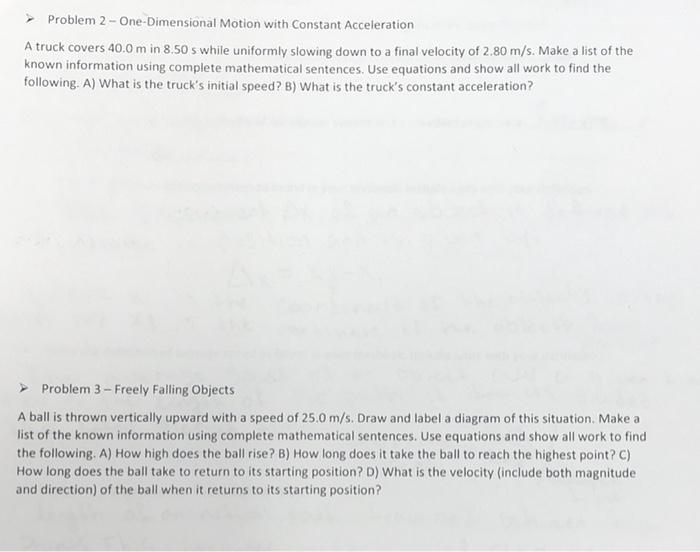 Solved Problem 2 - One-Dimensional Motion with Constant | Chegg.com