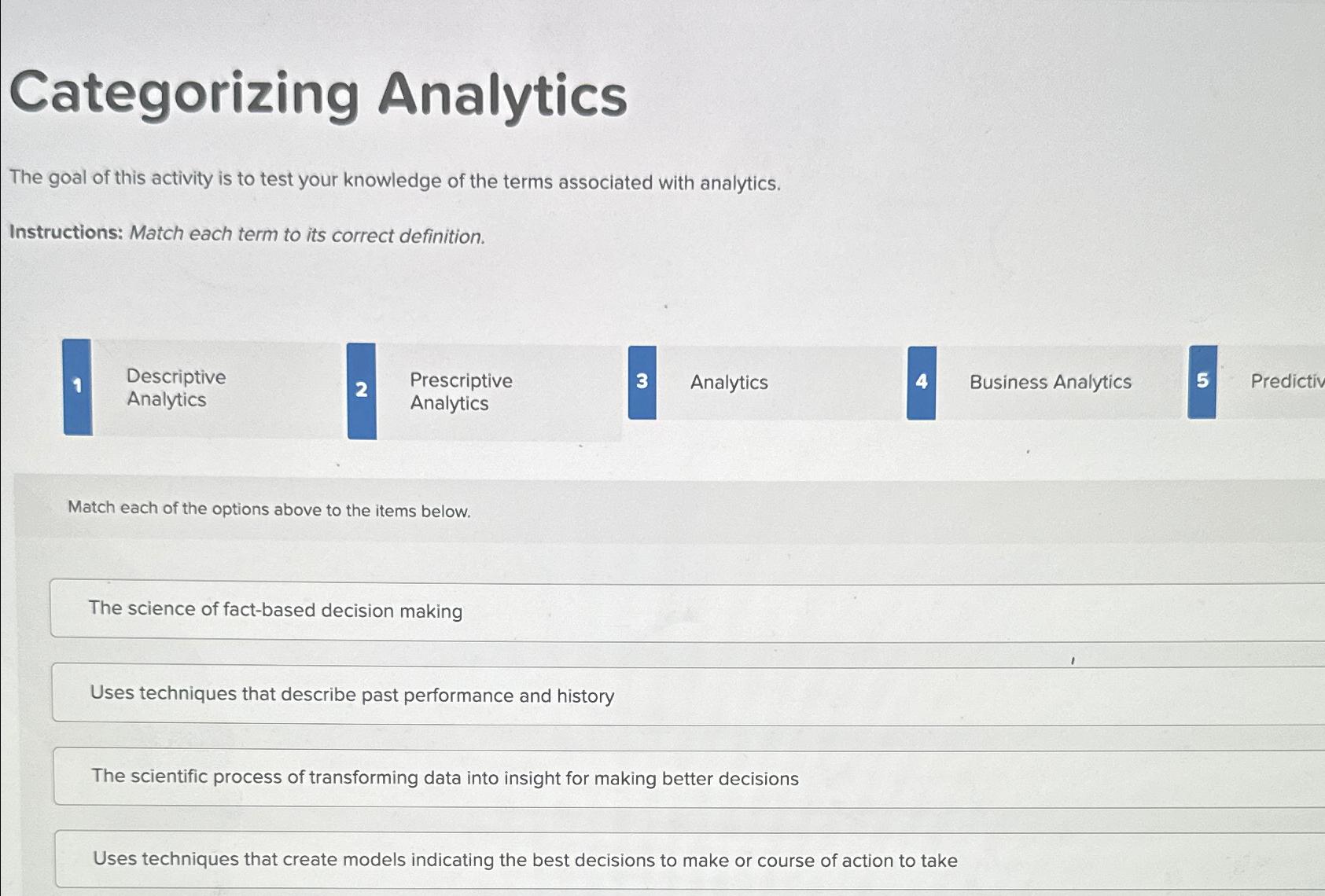 Solved Categorizing AnalyticsThe goal of this activity is to | Chegg.com