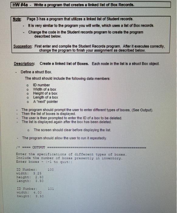 Solved HW #4a - Write a program that creates a linked list | Chegg.com