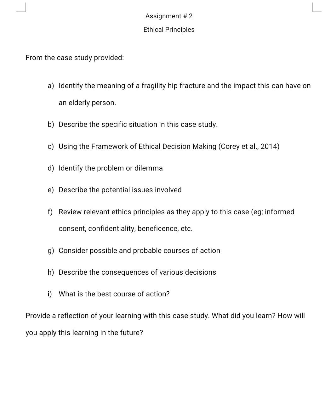 Solved Assignment #2 Ethical Principles From the case study | Chegg.com