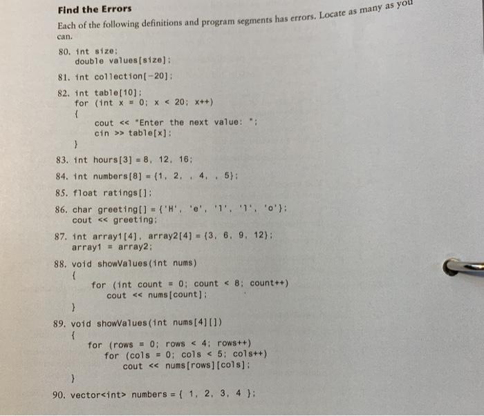Solved Find the Errors Each of the following definitions and | Chegg.com