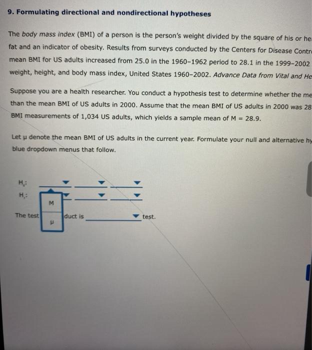 Solved 9. Formulating directional and nondirectional | Chegg.com