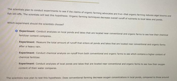 Solved The scientists plan to conduct experiments to see if | Chegg.com