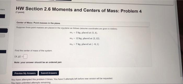 Solved Nders HW Section 2.6 Moments And Centers Of Mass: | Chegg.com