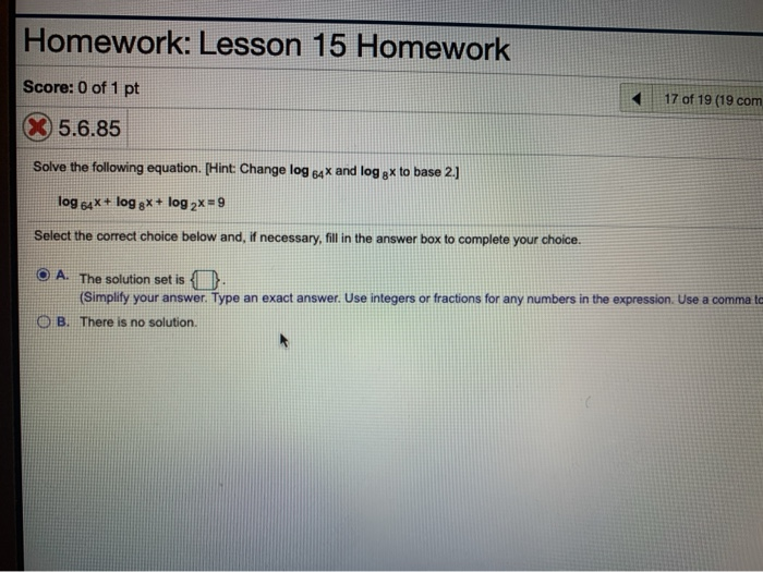 Solved Homework: Lesson 15 Homework Score: 0 of 1 pt X | Chegg.com