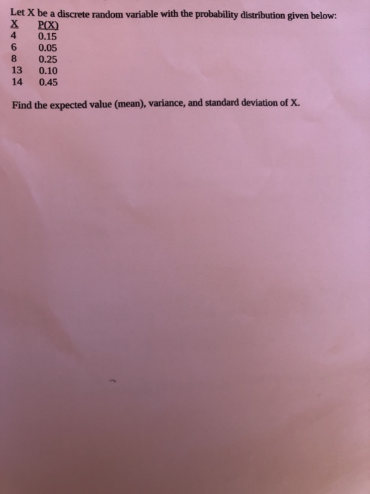Solved Let X be a discrete random variable with the | Chegg.com