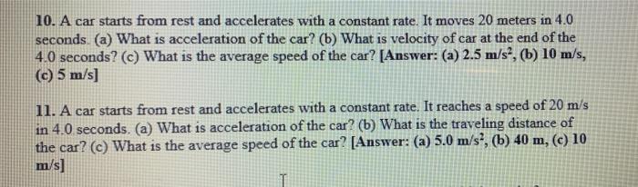 Solved 10. A Car Starts From Rest And Accelerates With A | Chegg.com