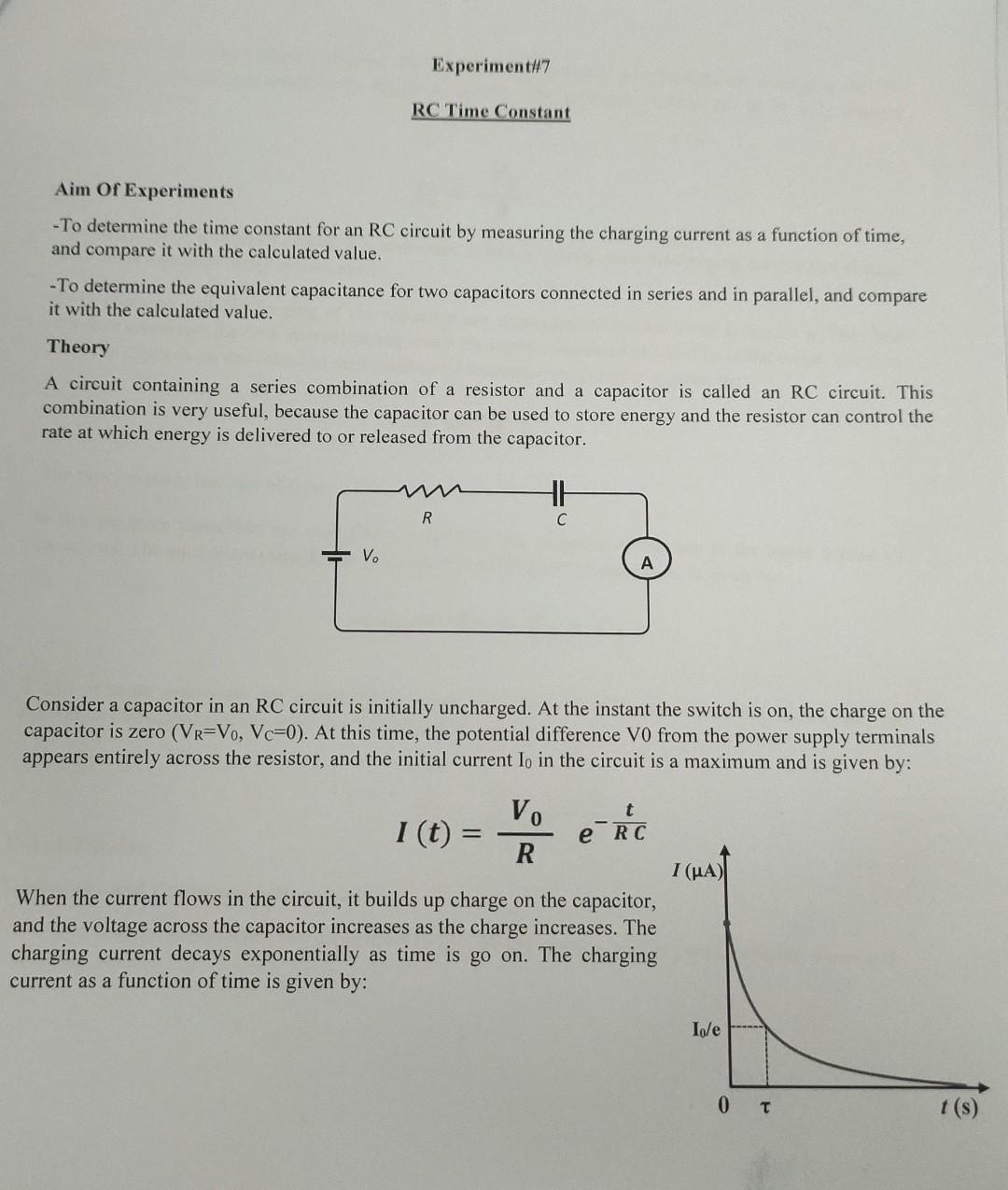 Solved Experimenti17 RC Time Constant Aim of Experiments -To | Chegg.com