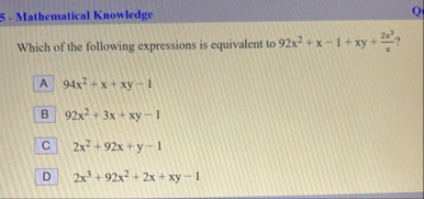 Solved 5- ﻿Mathematical KnowledgeWhich of the following | Chegg.com