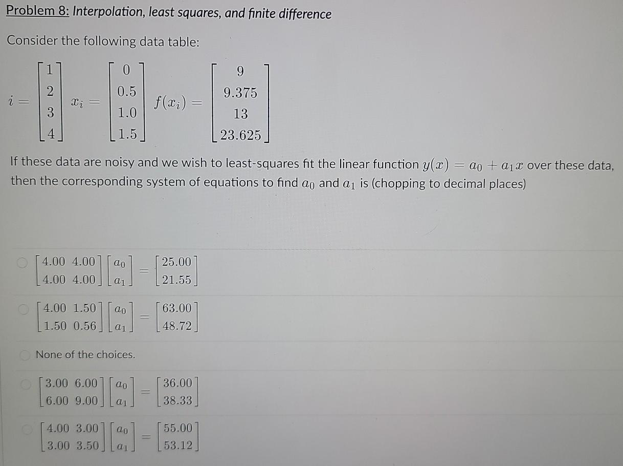Solved Problem 8: Interpolation, least squares, and finite | Chegg.com
