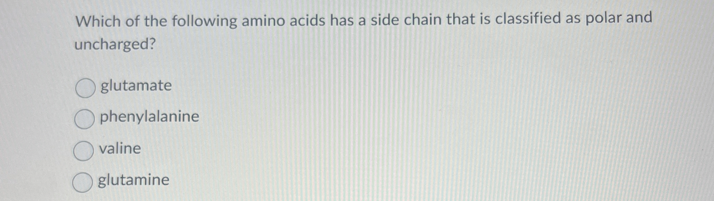 Solved Which of the following amino acids has a side chain | Chegg.com