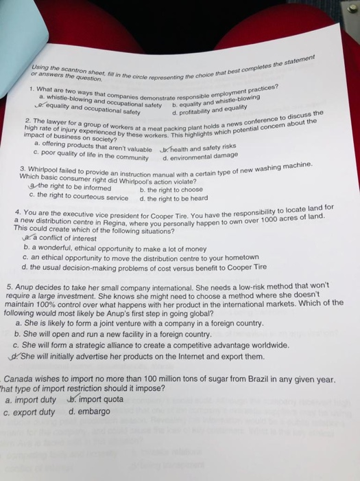 Solved Using the scantron sheet, www in the mind | Chegg.com