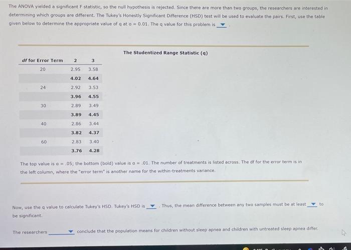 Solved 10 Tukey s HSD Test Sleep Apnea Is A Disorder Chegg