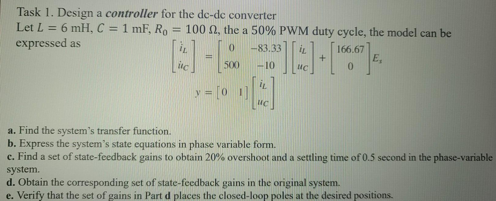 Solved Task 1. Design a controller for the dc-dc converter | Chegg.com