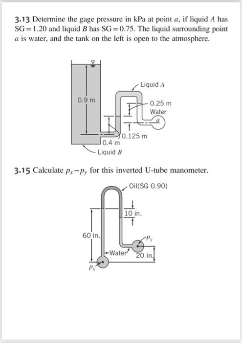 Solved 3.13 Determine the gage pressure in kPa at point a, | Chegg.com