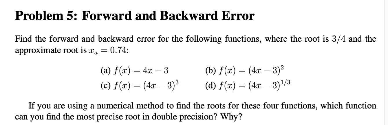 Solved Problem 5: Forward and Backward ErrorFind the forward | Chegg.com