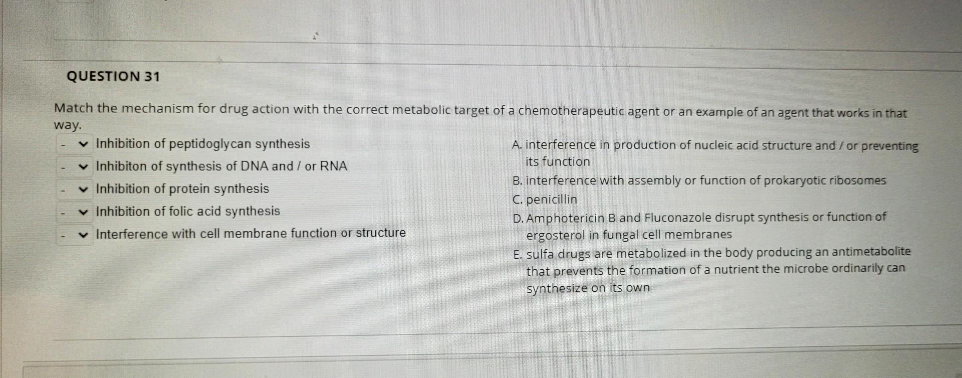 Solved Match the mechanism for drug action with the correct | Chegg.com