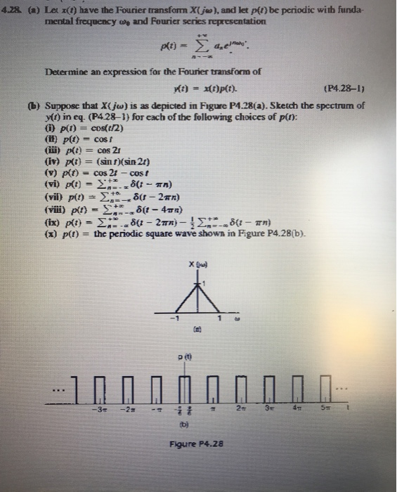 Solved 4.28. (a) Let (1) have the Fourier transform X(jw), | Chegg.com