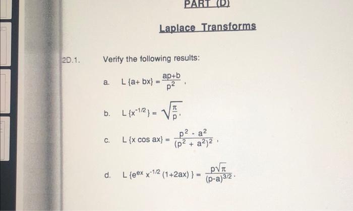 Laplace Transforms Verify the following results: a. | Chegg.com