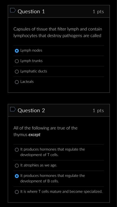 Solved Question 1 1 pts Capsules of tissue that filter lymph | Chegg.com
