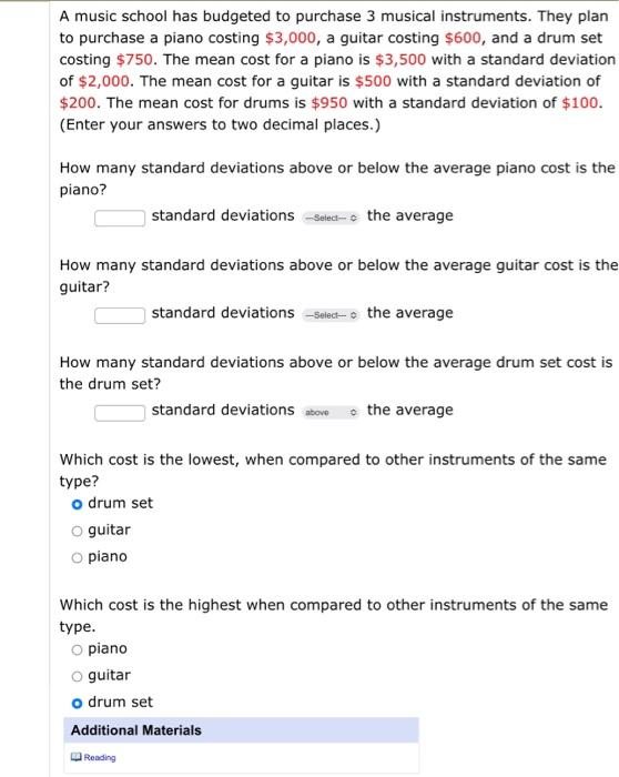 Solved A music school has budgeted to purchase 3 musical | Chegg.com