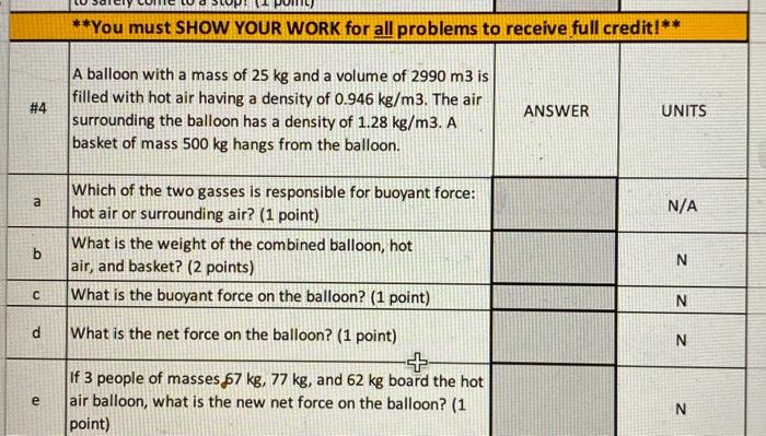Solved **You must SHOW YOUR WORK for all problems to receive | Chegg.com