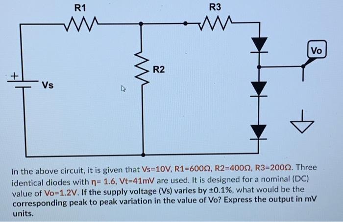 Solved R1 R3 w VO R2 + Vs a In the above circuit, it is | Chegg.com
