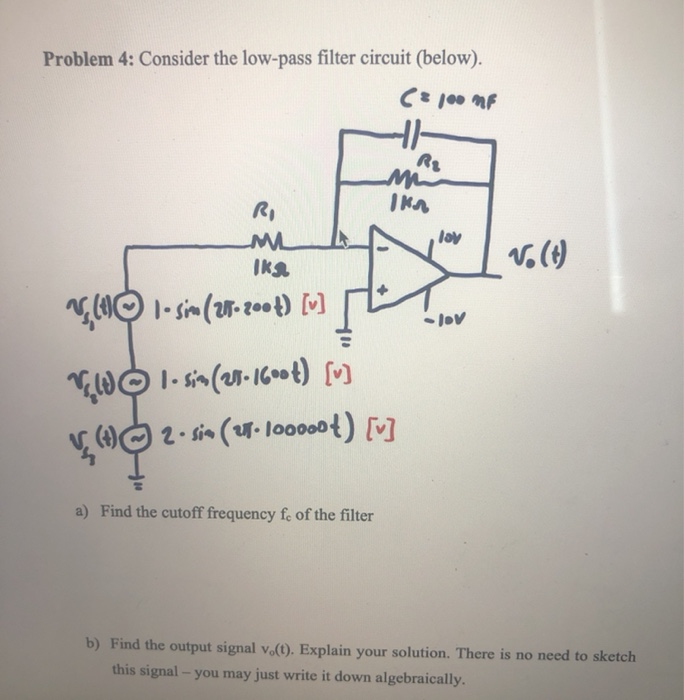 Solved Problem 4: Consider the low-pass filter circuit | Chegg.com