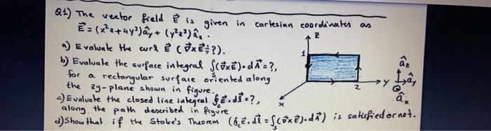 Solved Z Q1) The vector field is given in cartesian | Chegg.com