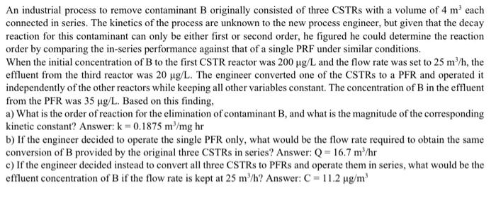 Solved An Industrial Process To Remove Contaminant B | Chegg.com