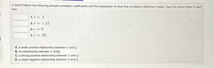 Solved (1 point) Match the following sample correlation | Chegg.com