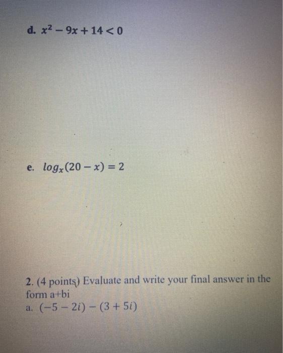 Solved d. x2 9x + 14