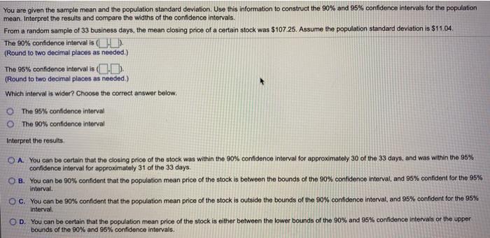 Solved You are given the sample mean and the population | Chegg.com