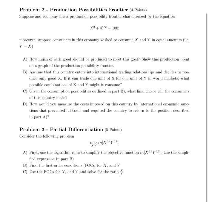 Solved Problem 2 - Production Possibilities Frontier (4 | Chegg.com