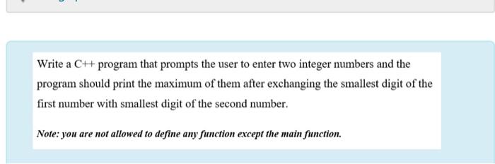 Solved Write a CH program that prompts the user to enter two | Chegg.com