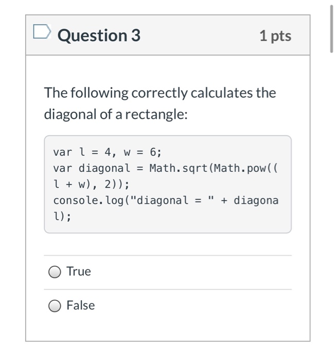 Solved Question 3 1 pts The following correctly calculates | Chegg.com