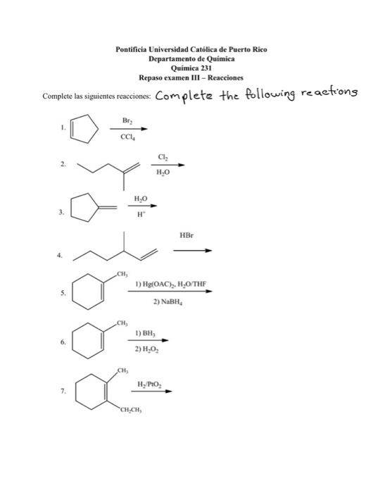 Solved First 20: complete the following reactions Next 6: | Chegg.com