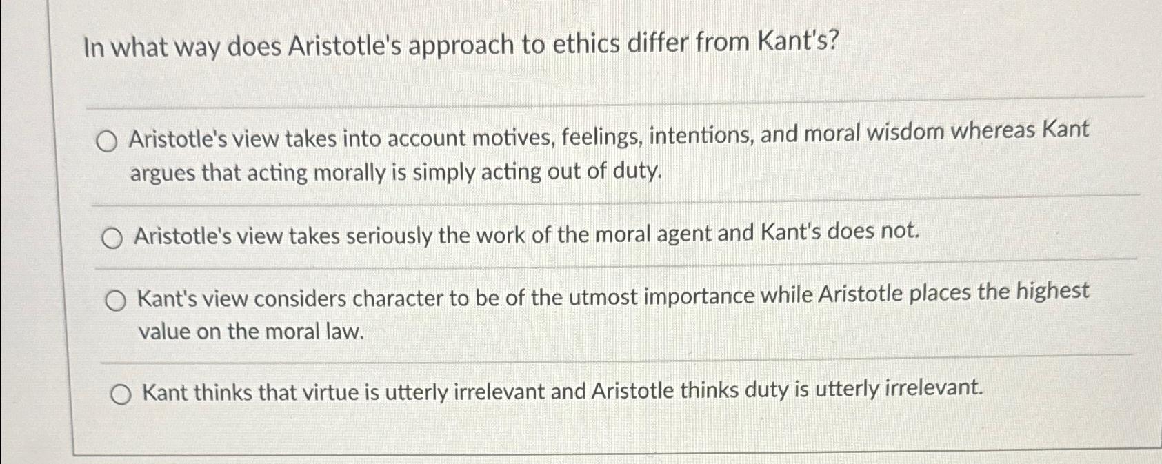 Solved In what way does Aristotle's approach to ethics | Chegg.com