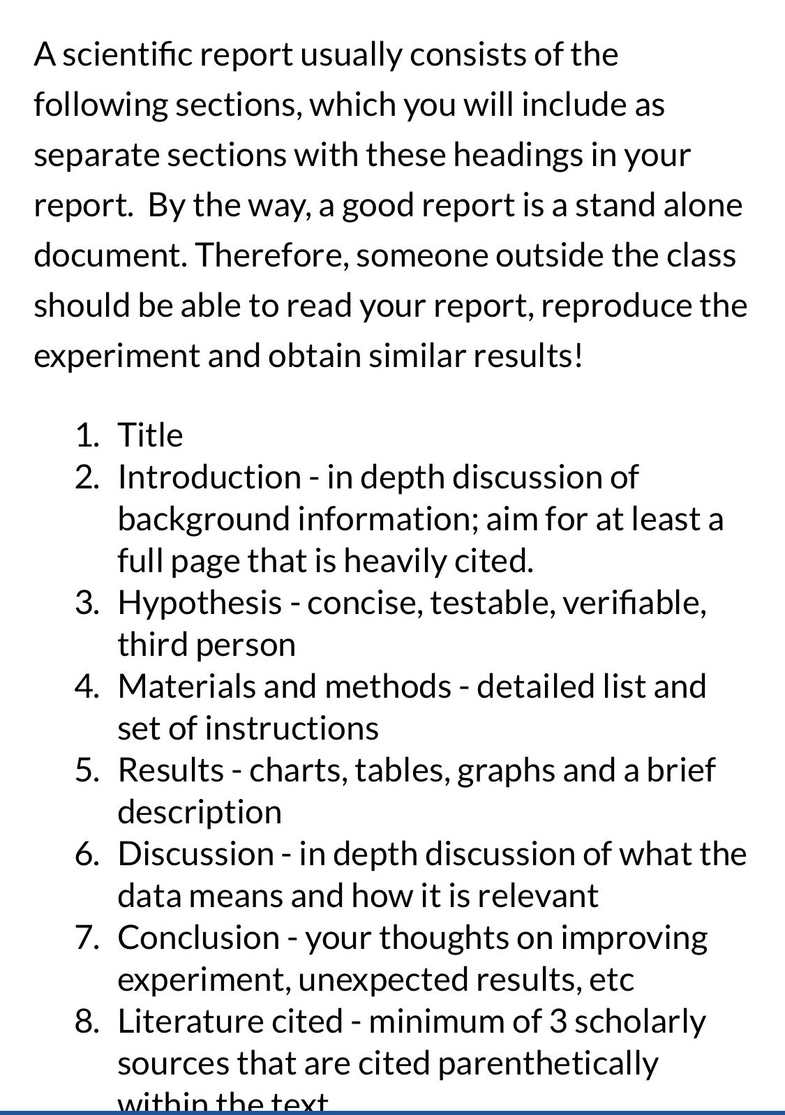 Solved A scientific report usually consists of the following | Chegg.com