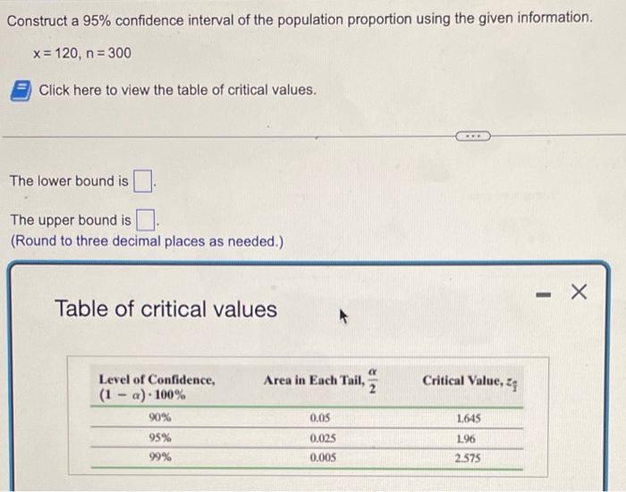 Solved Construct A 95% Confidence Interval Of The Population | Chegg.com