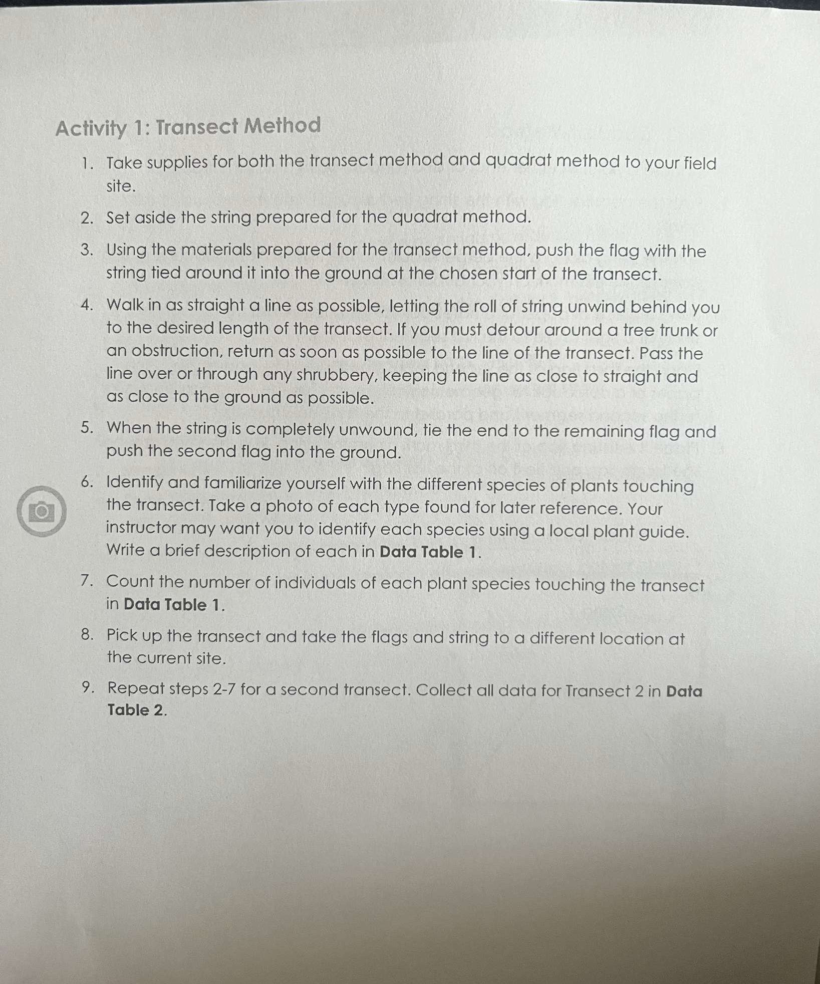 Solved Activity 1: Transect MethodTake supplies for both the | Chegg.com