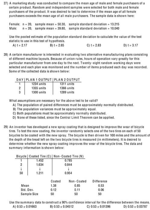 Solved 27) A marketing study was conducted to compare the | Chegg.com