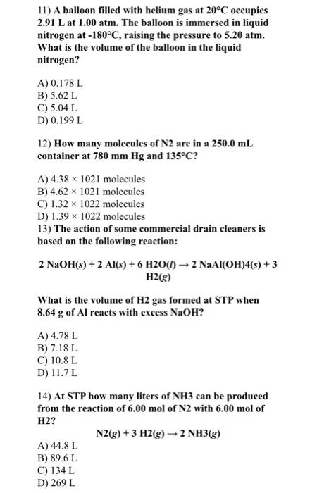 Solved Assignment: Chapter 9. Gases Pressure is defined as: | Chegg.com