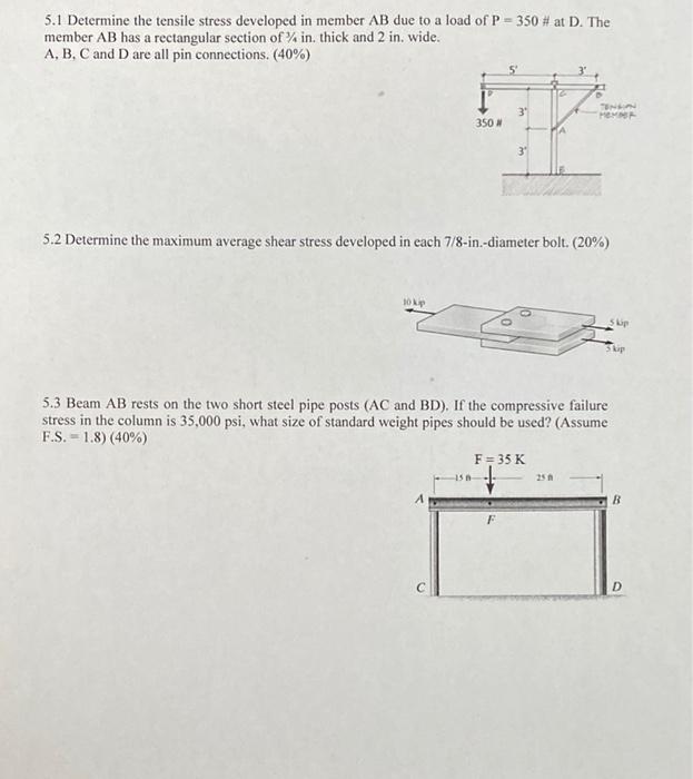 Solved 5.1 Determine the tensile stress developed in member | Chegg.com
