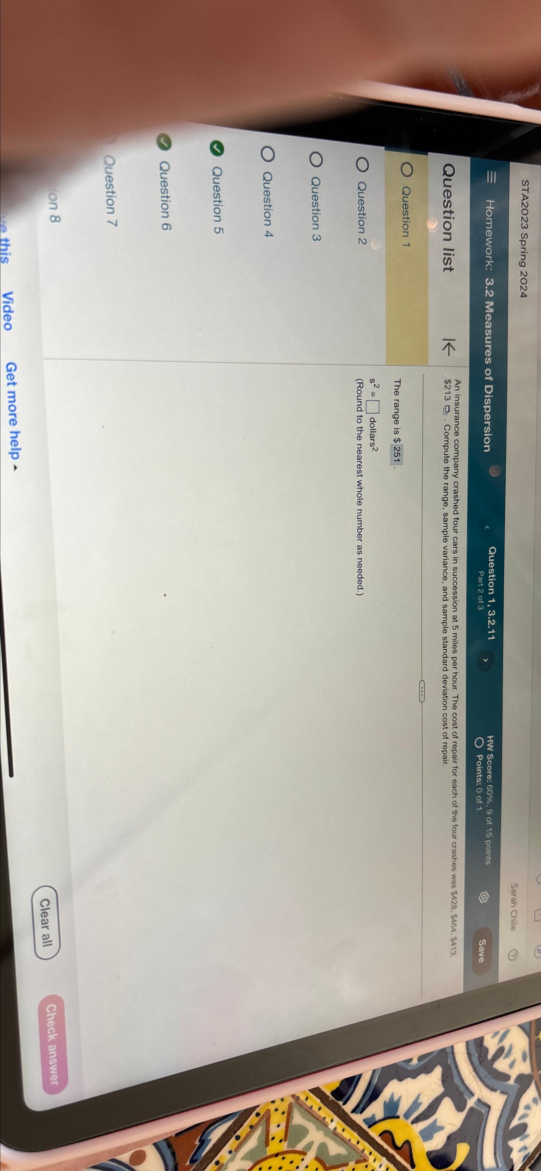 Solved STA2023 ﻿Spring 2024Homework: 3.2 ﻿Measures of | Chegg.com