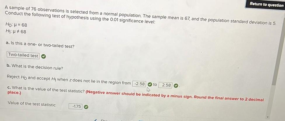 Solved b. What is the decision rule? Reject H0 and accept H1 | Chegg.com